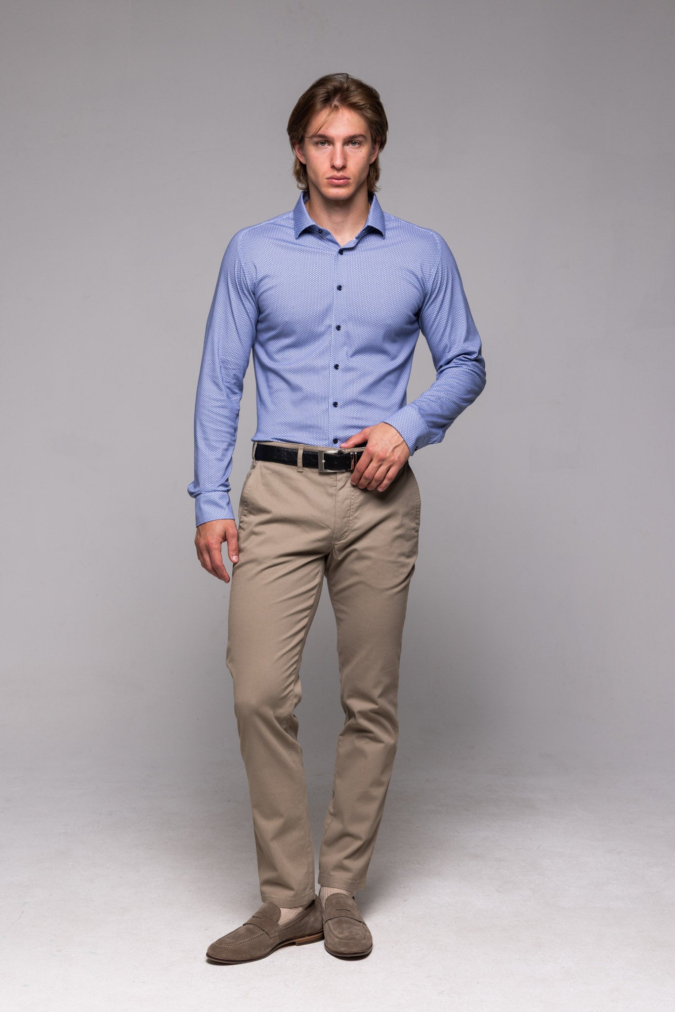 Blue and white stretch Extra Slim Fit shirt with pattern