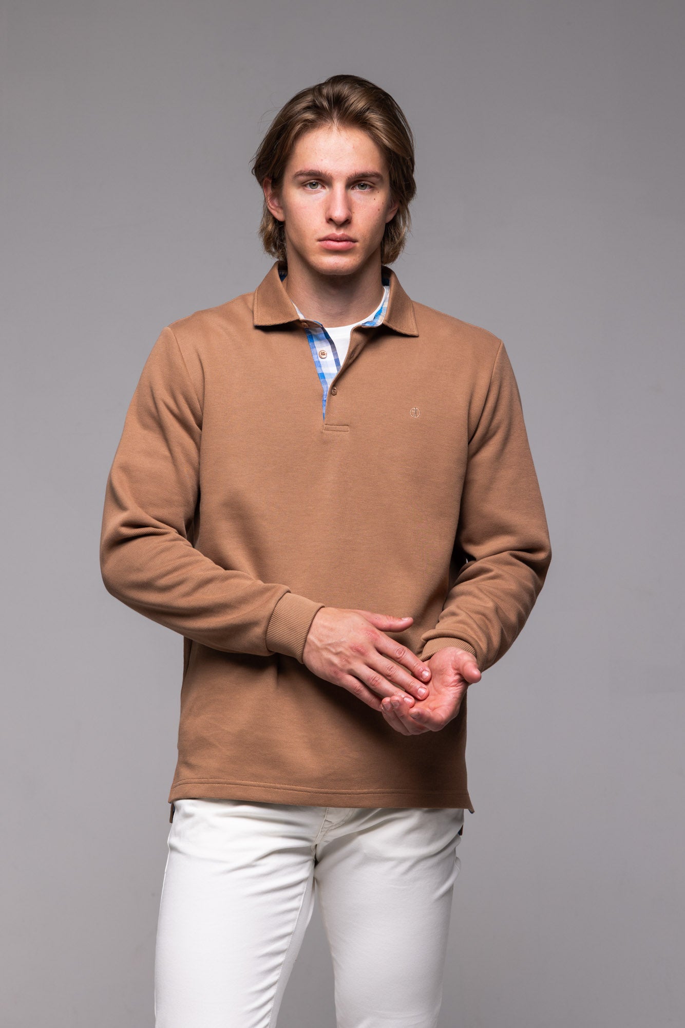 Brown long-sleeved polo shirt