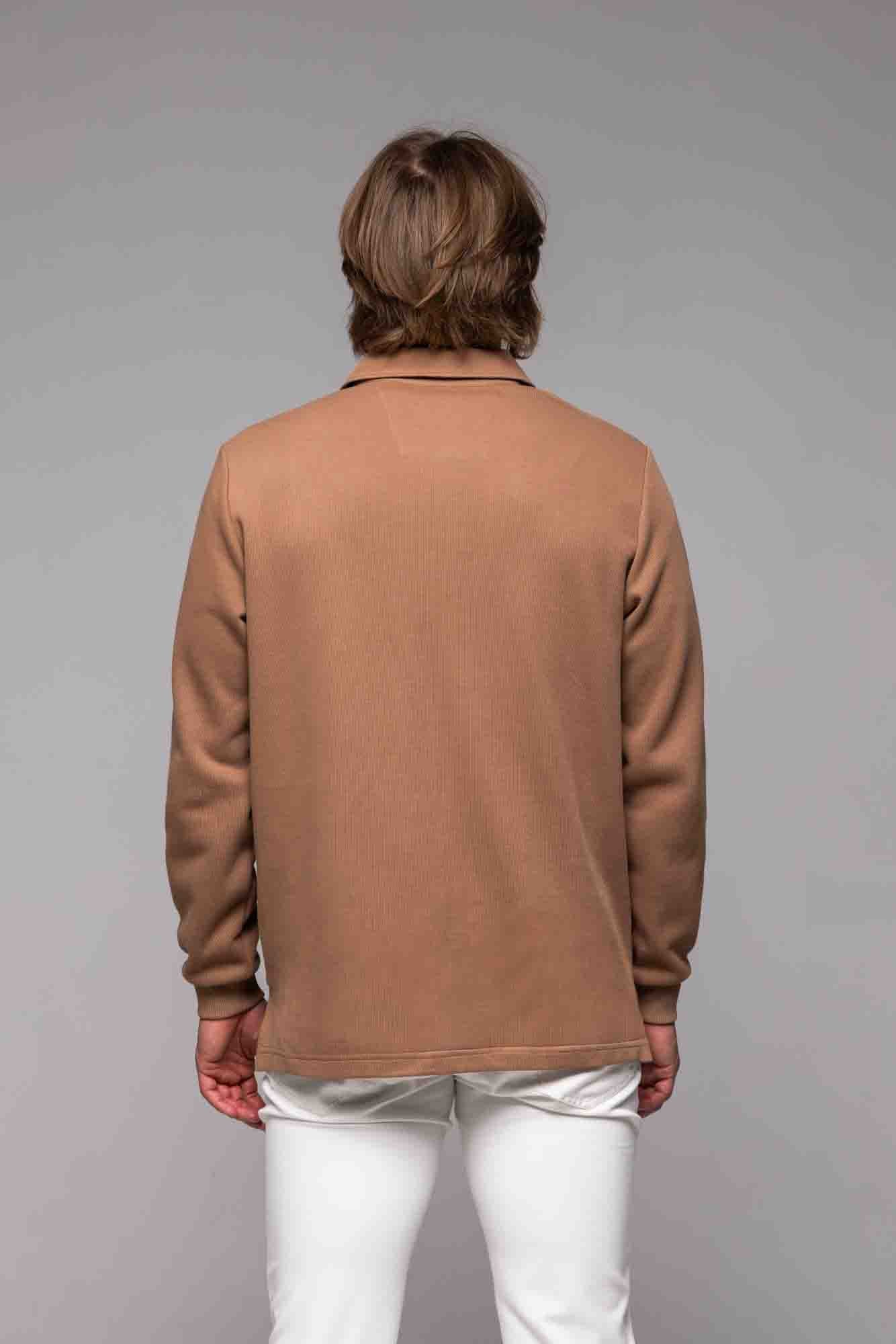 Brown long-sleeved polo shirt