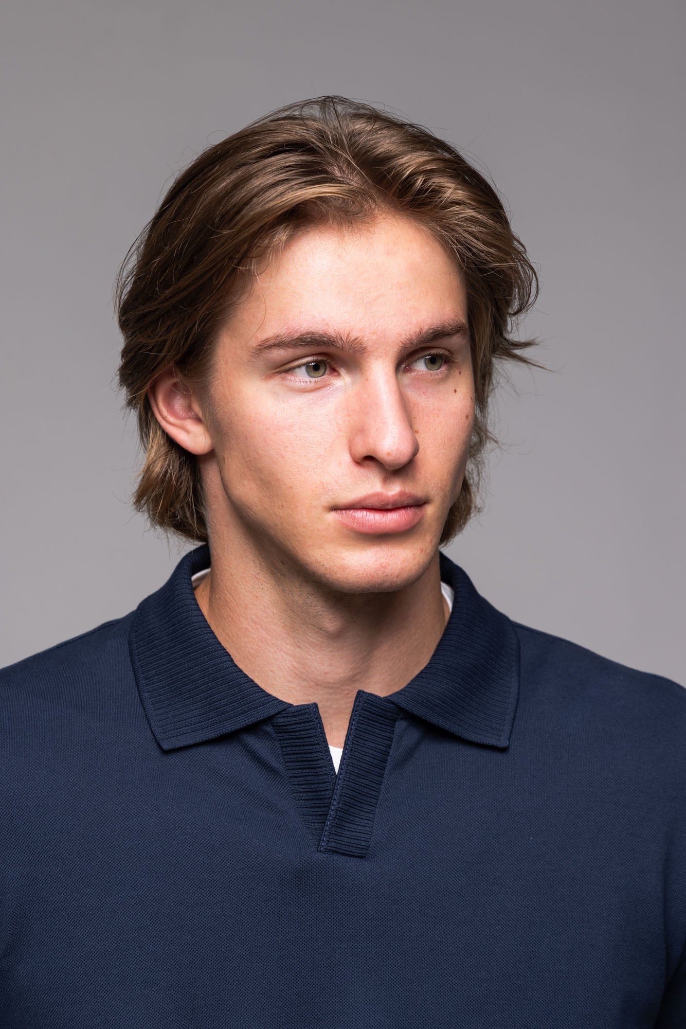 Navy blue long-sleeved polo shirt