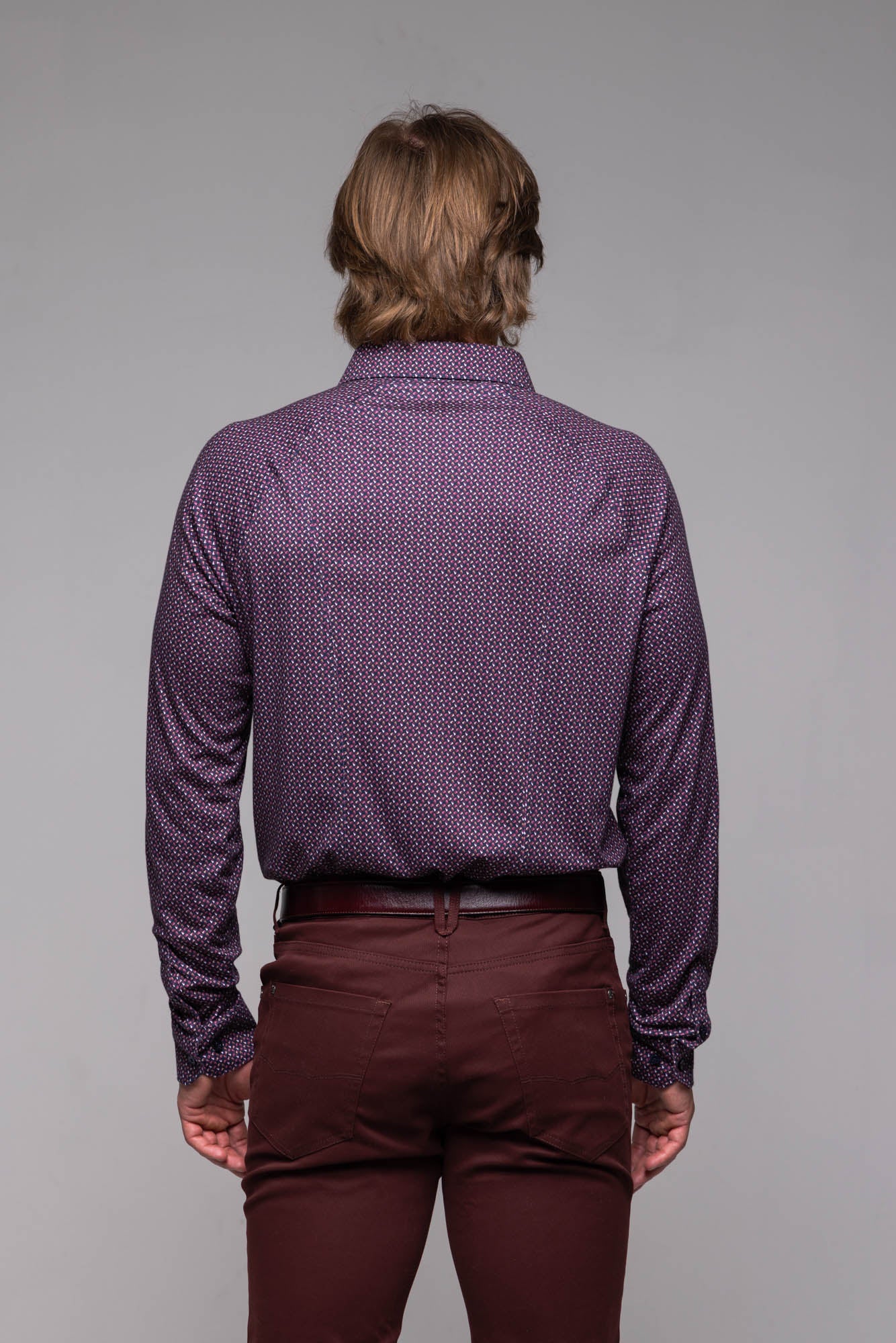 Burgundy Stretch Extra Slim Fit Shirt with Pattern