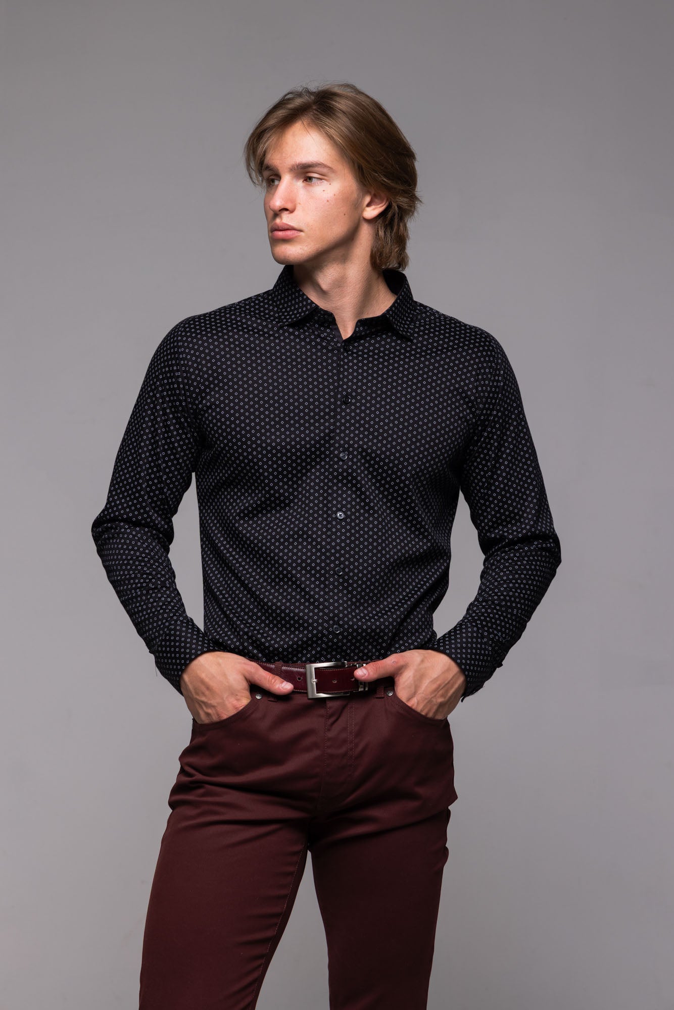 Black Stretch Extra Slim Fit Shirt with Pattern