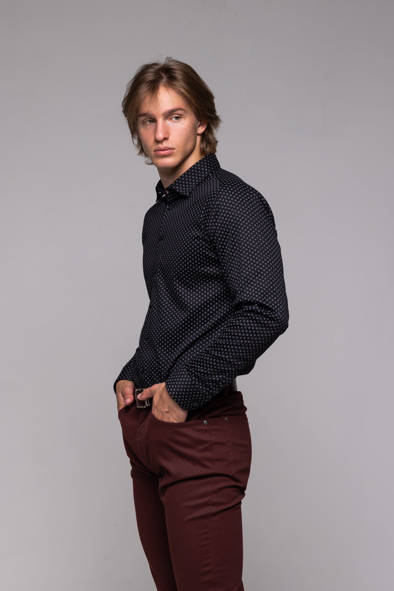 Black Stretch Extra Slim Fit Shirt with Pattern