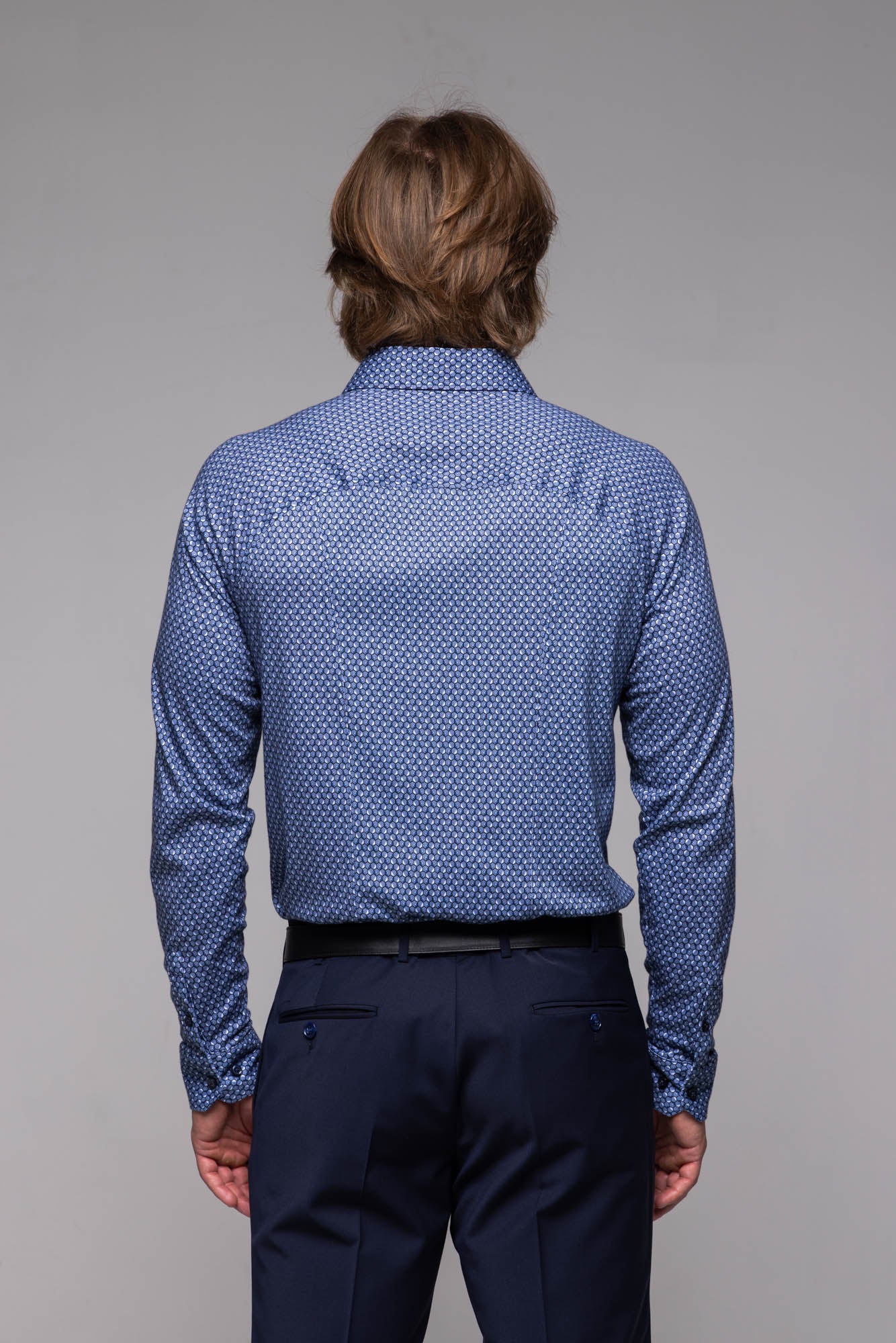 Blue and white stretch Extra Slim Fit shirt with pattern