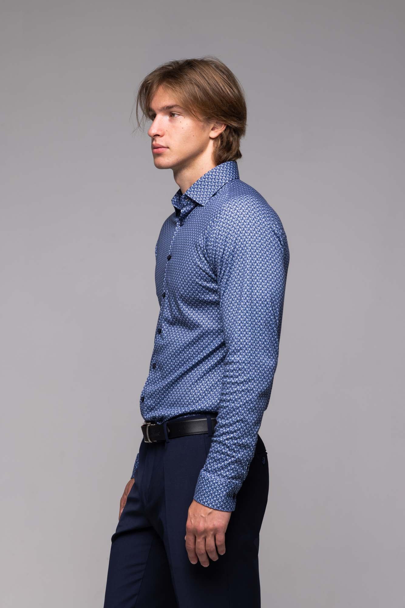 Blue and white stretch Extra Slim Fit shirt with pattern