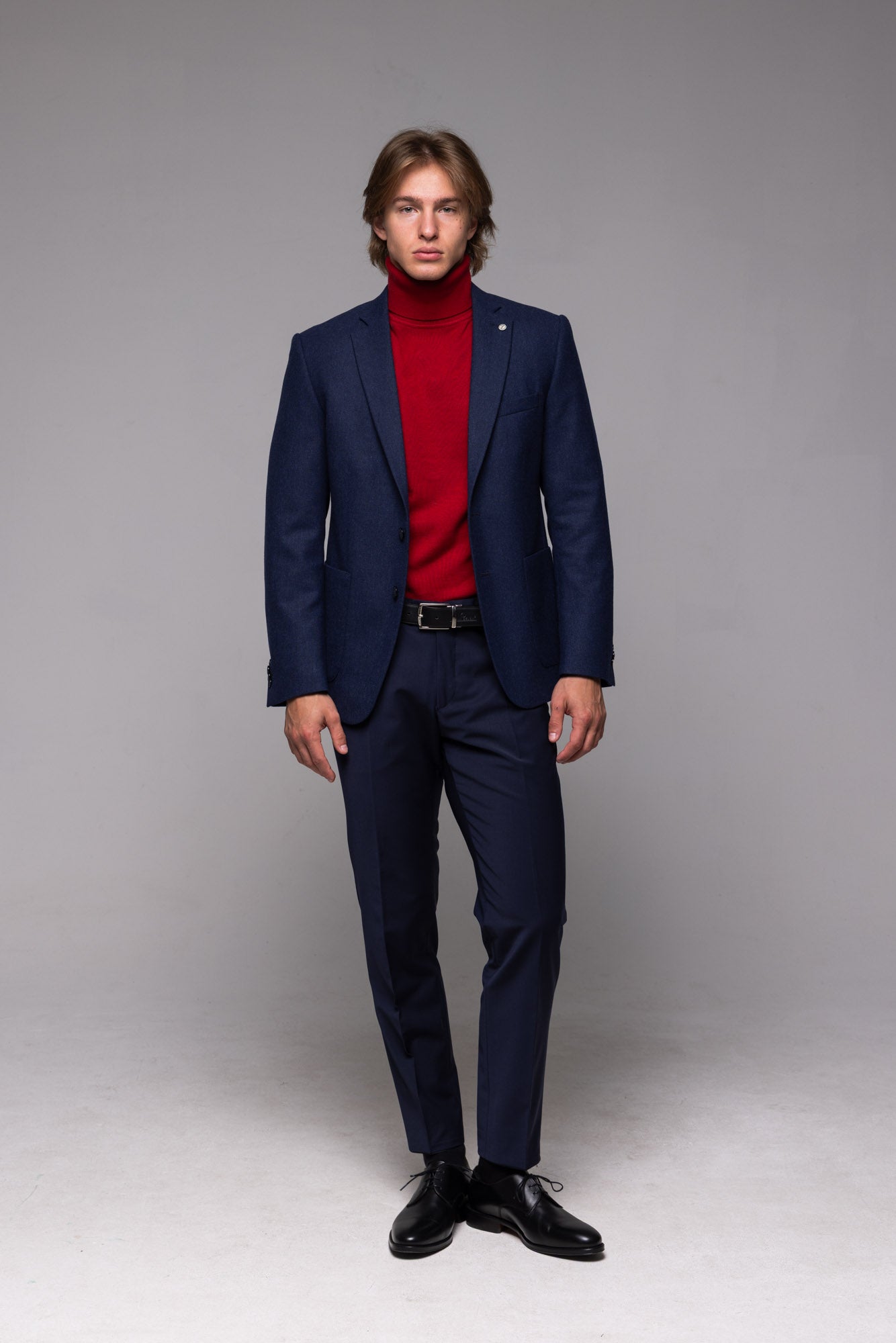 Navy blue wool blazer with fine structure - plus sizes