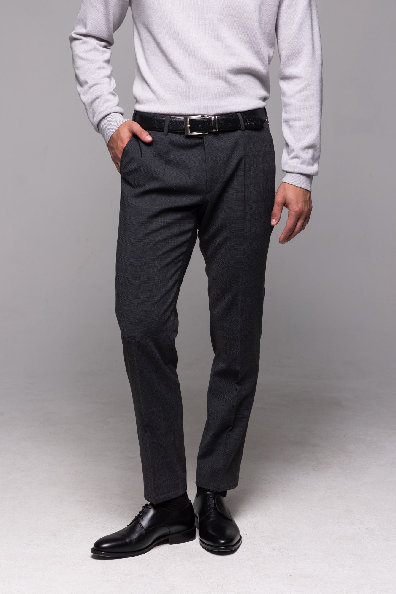 Grey Slim Fit Suit with Grey Check - Plus Sizes