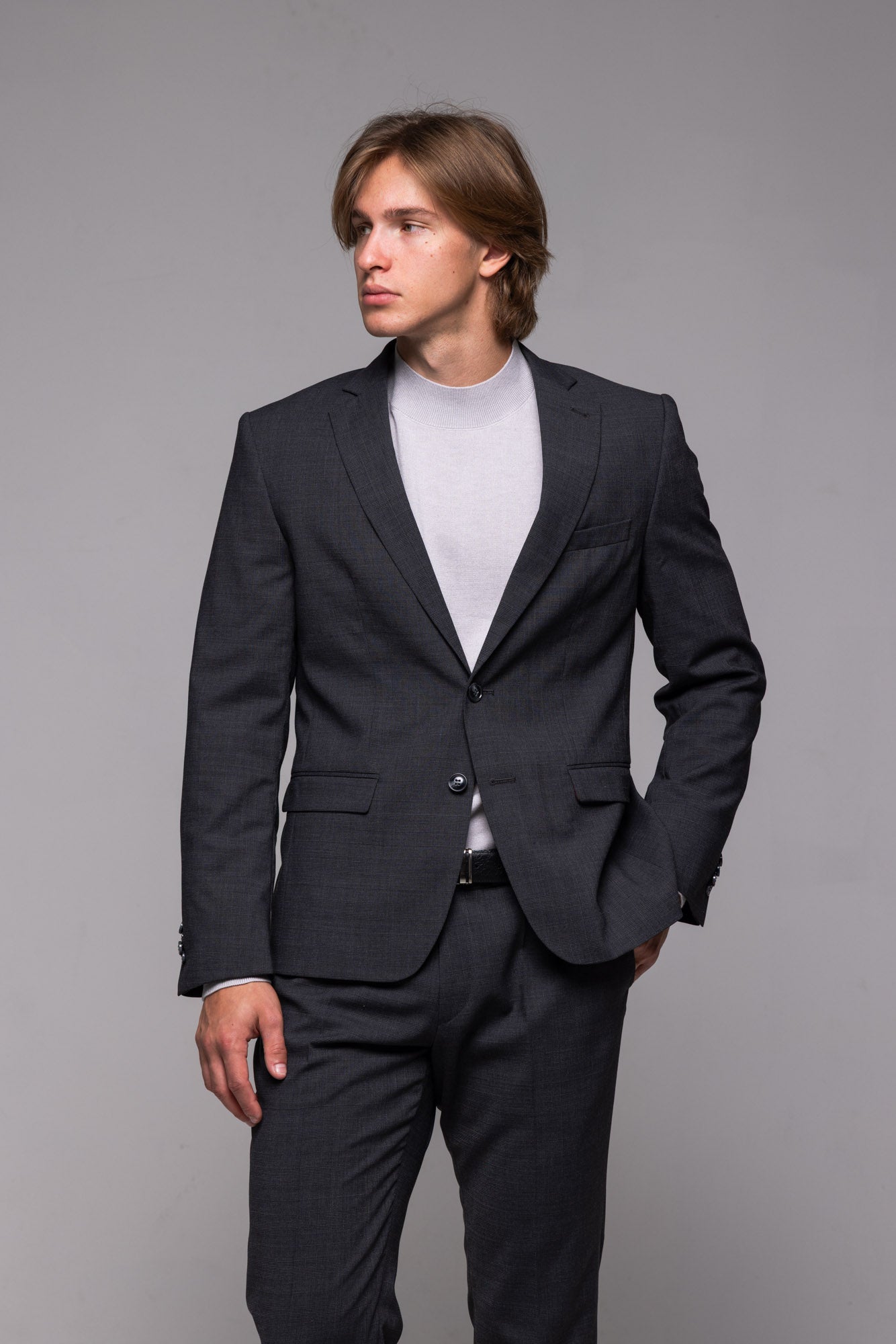 Grey Slim Fit Suit with Grey Check - Plus Sizes
