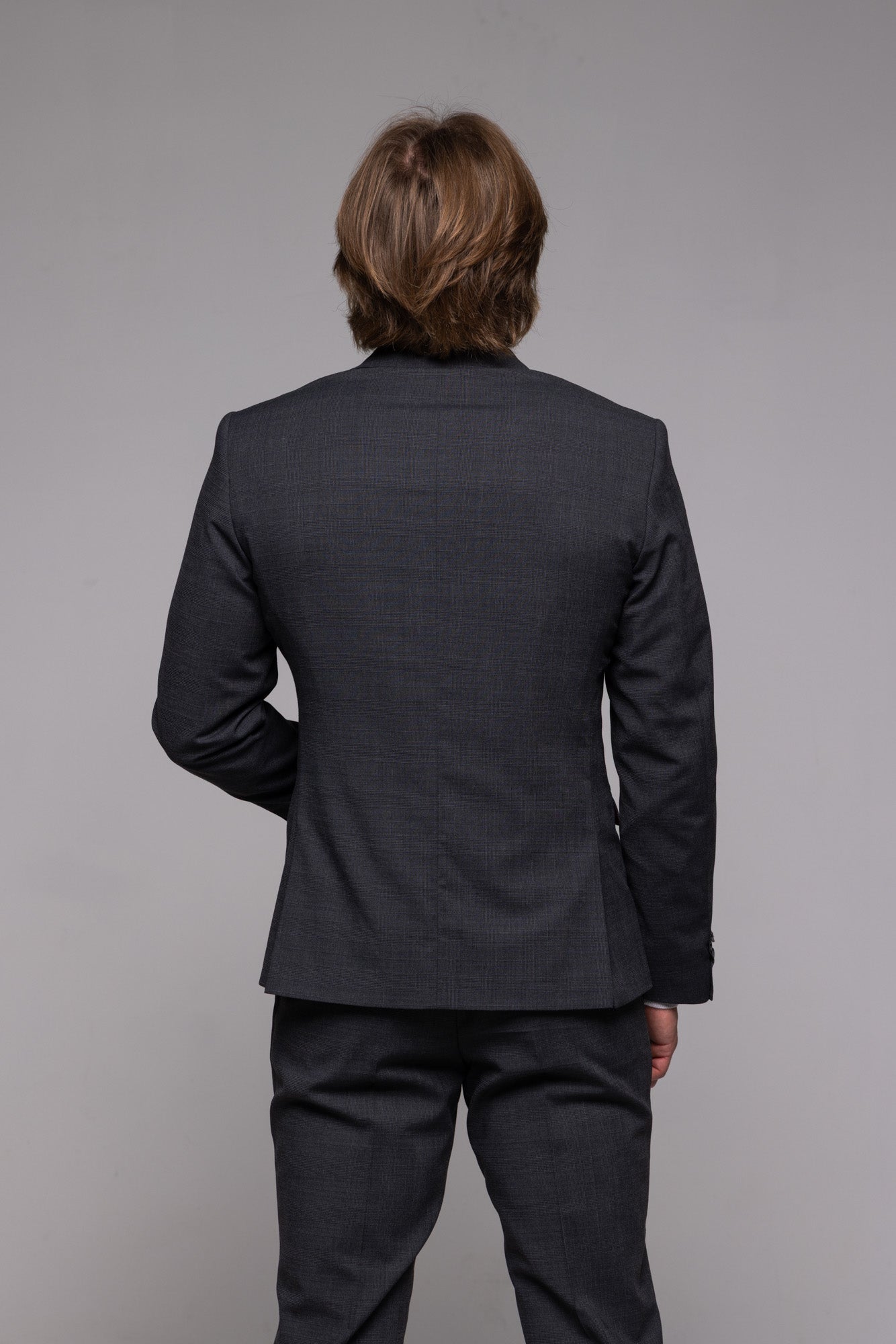 Grey Slim Fit Suit with Grey Check - Plus Sizes