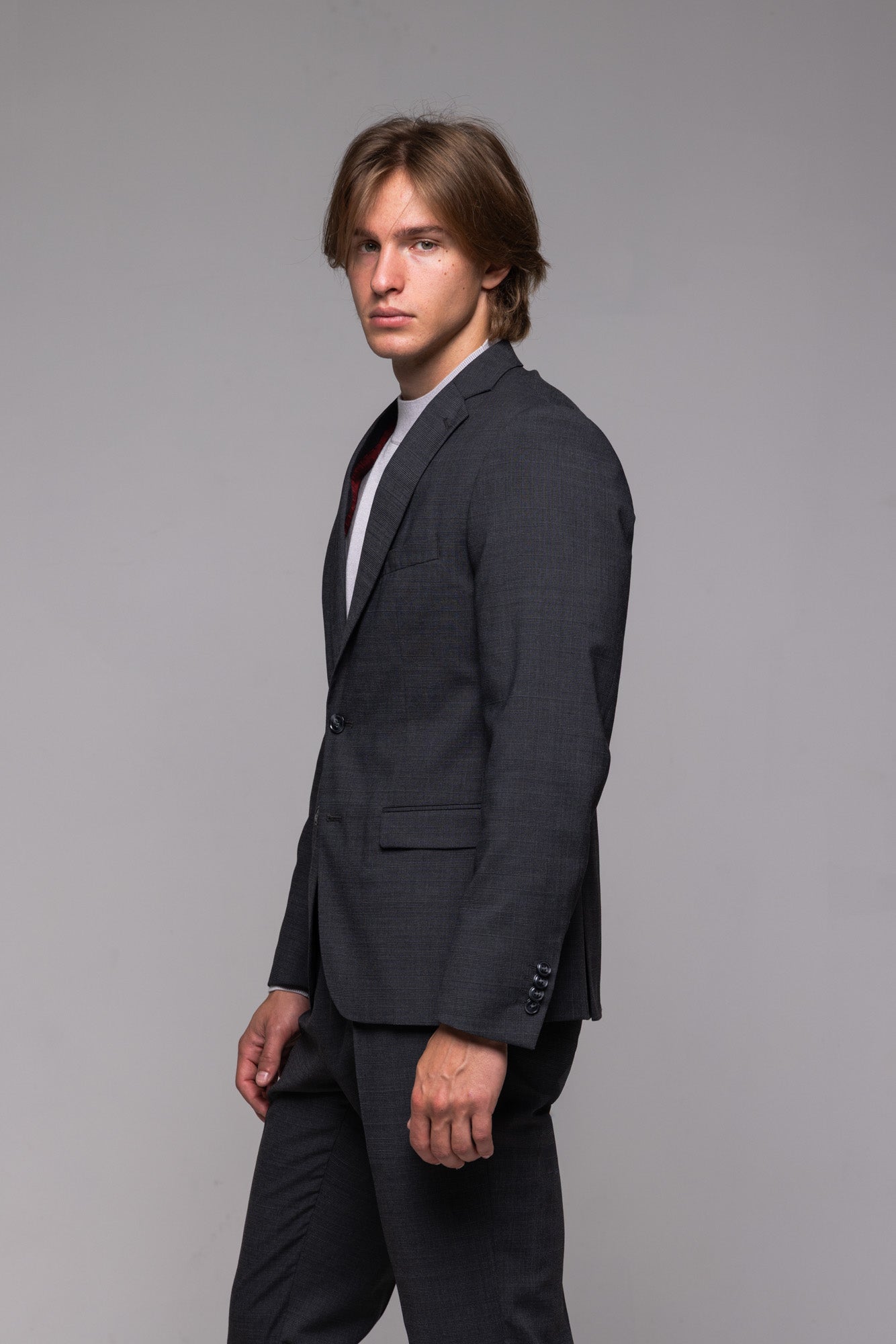 Grey Slim Fit Suit with Grey Check - Plus Sizes
