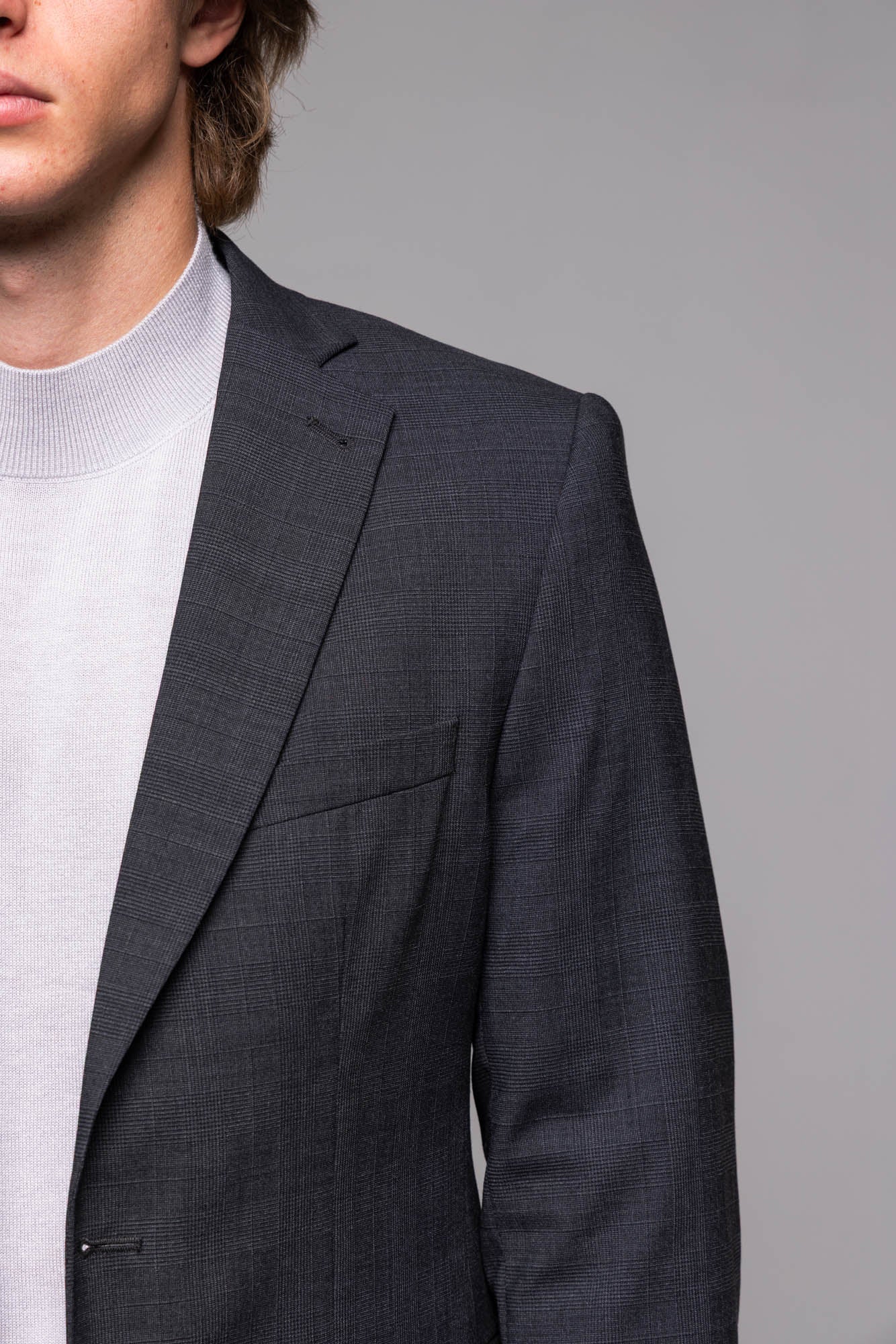 Grey Slim Fit Suit with Grey Check - Plus Sizes