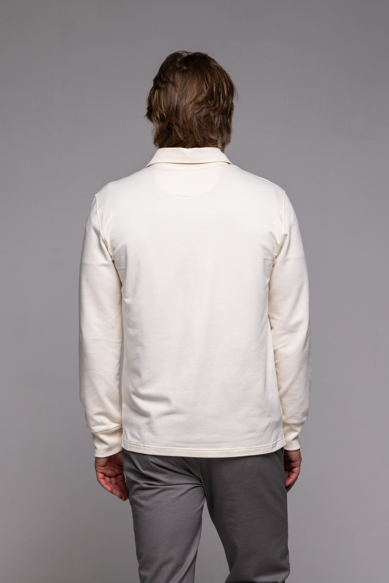 Cream long-sleeved polo shirt