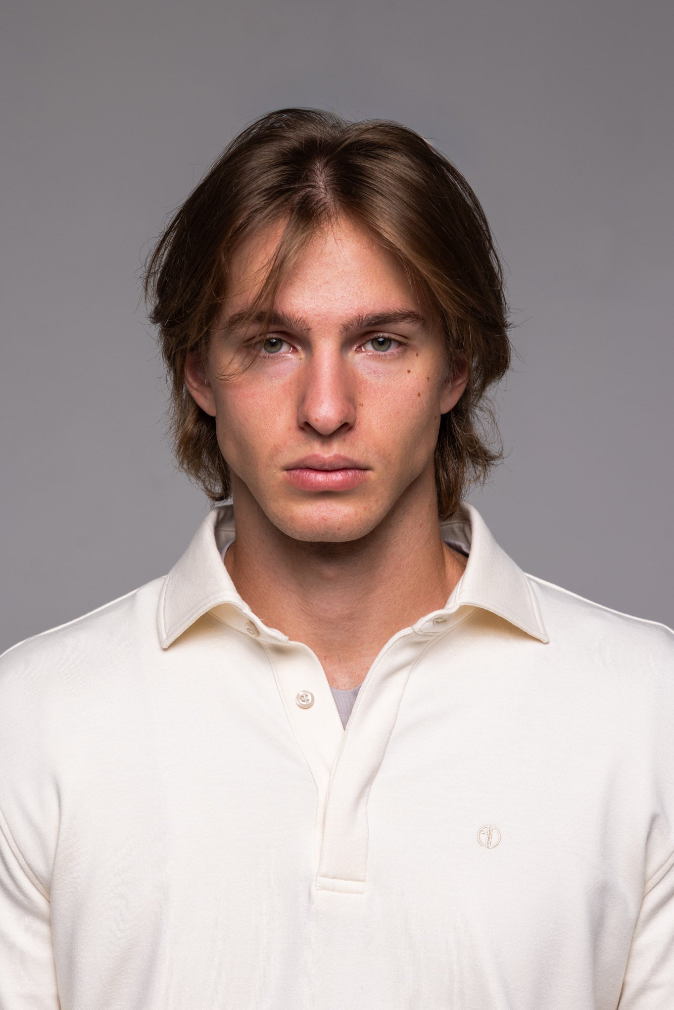 Cream long-sleeved polo shirt