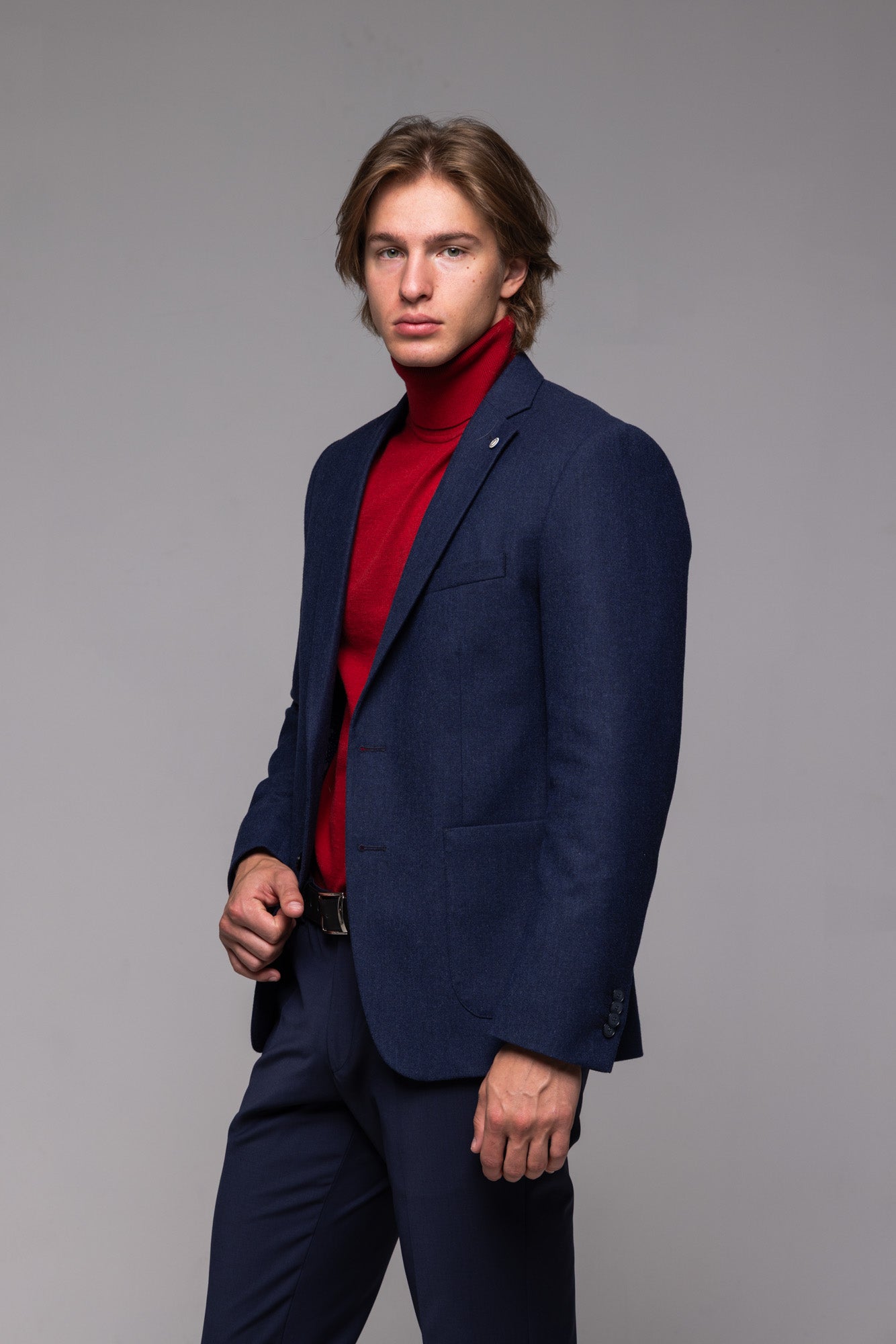 Navy blue wool blazer with fine structure - plus sizes