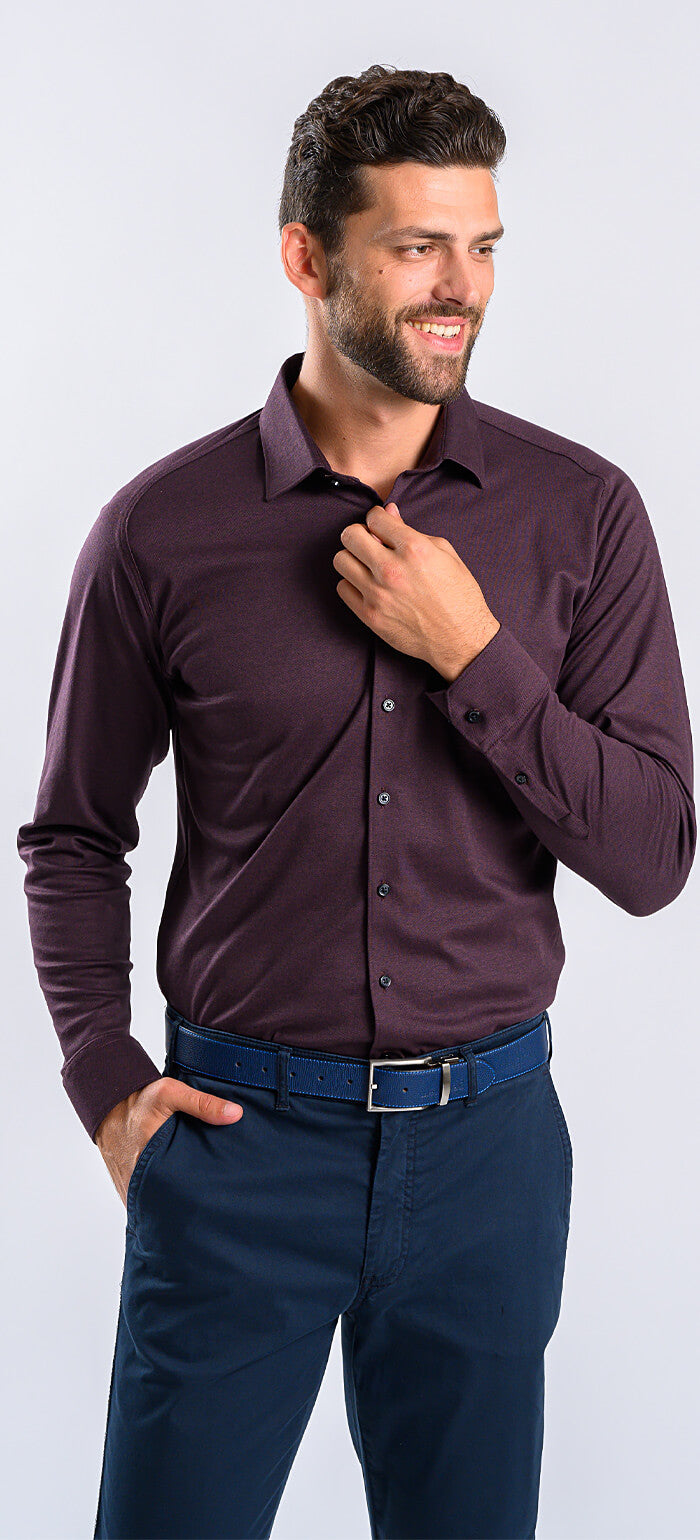 Eggplant Stretch Extra Slim Fit Shirt with Anti-Wrinkle Treatment