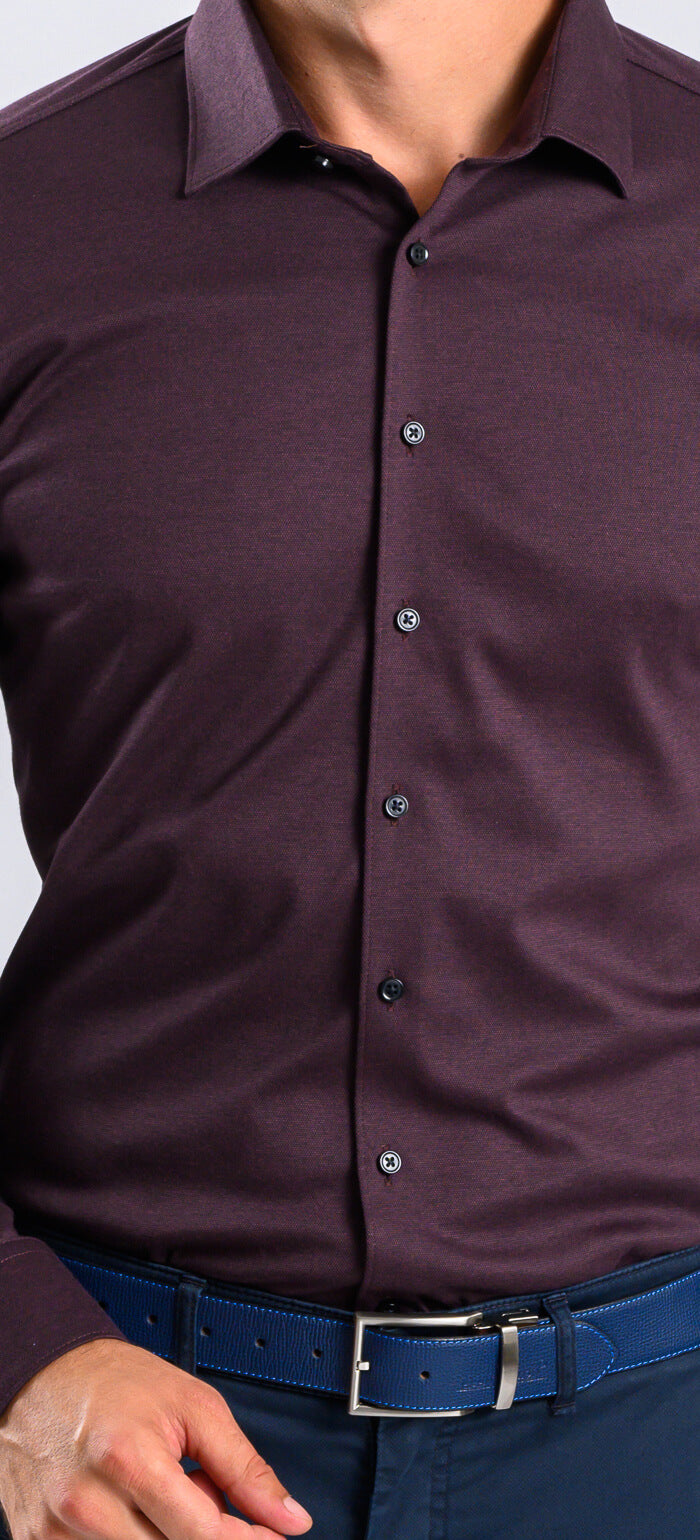 Eggplant Stretch Extra Slim Fit Shirt with Anti-Wrinkle Treatment