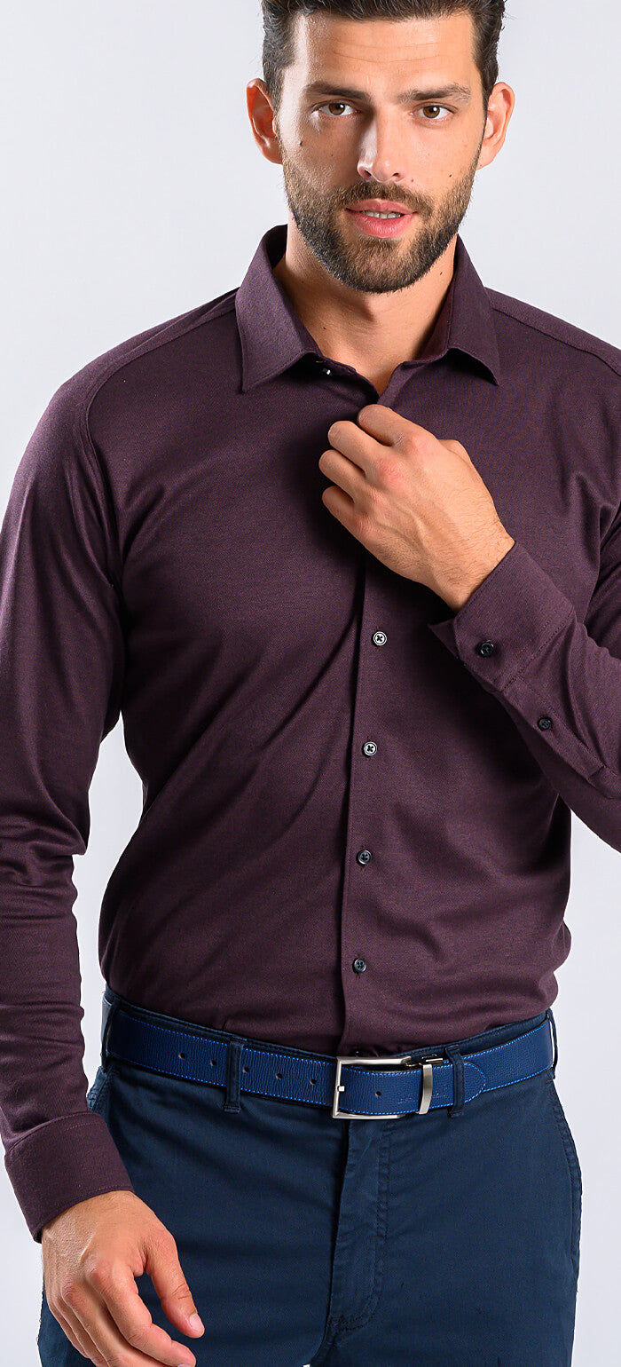 Eggplant Stretch Extra Slim Fit Shirt with Anti-Wrinkle Treatment