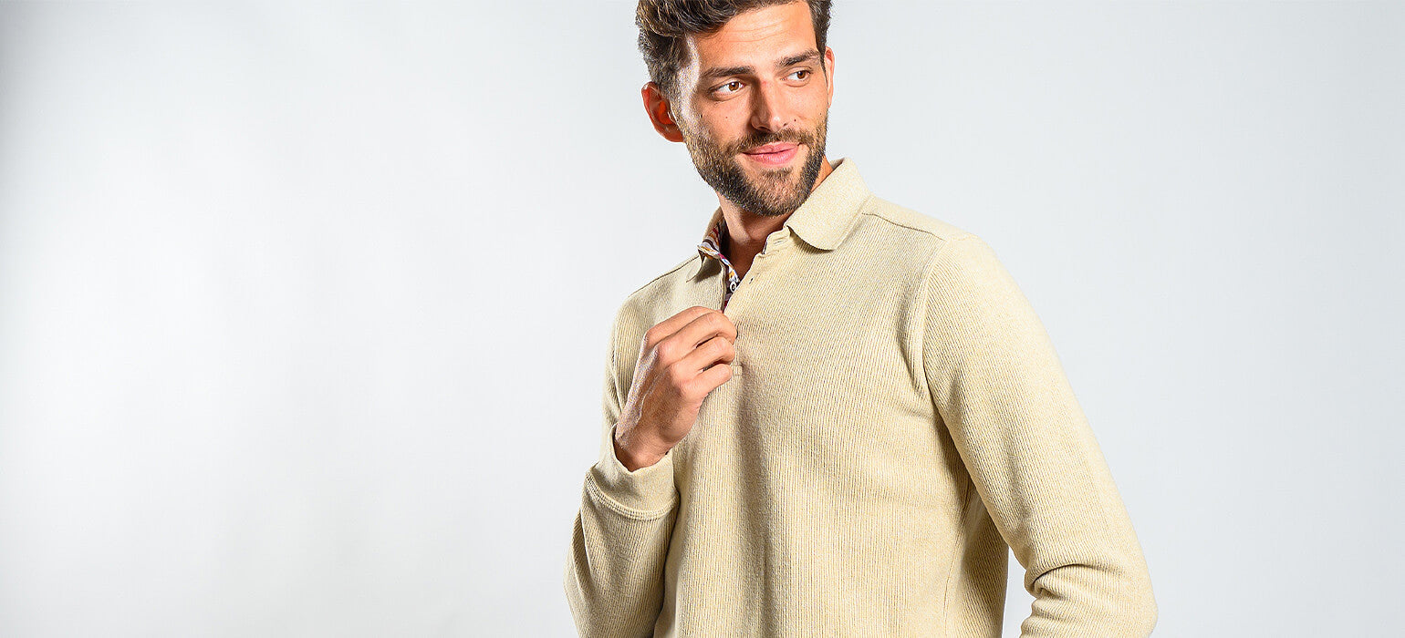 Beige long-sleeved polo shirt