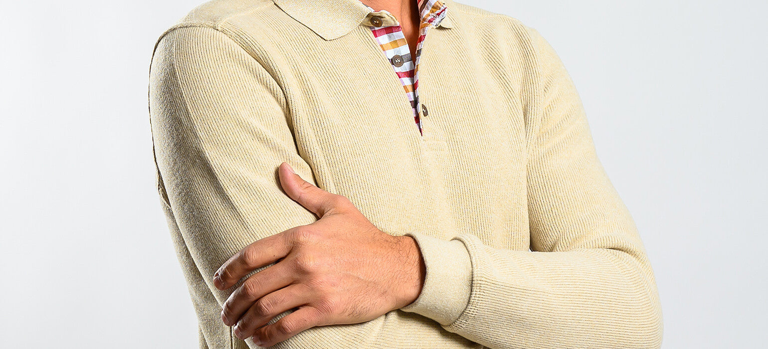 Beige long-sleeved polo shirt