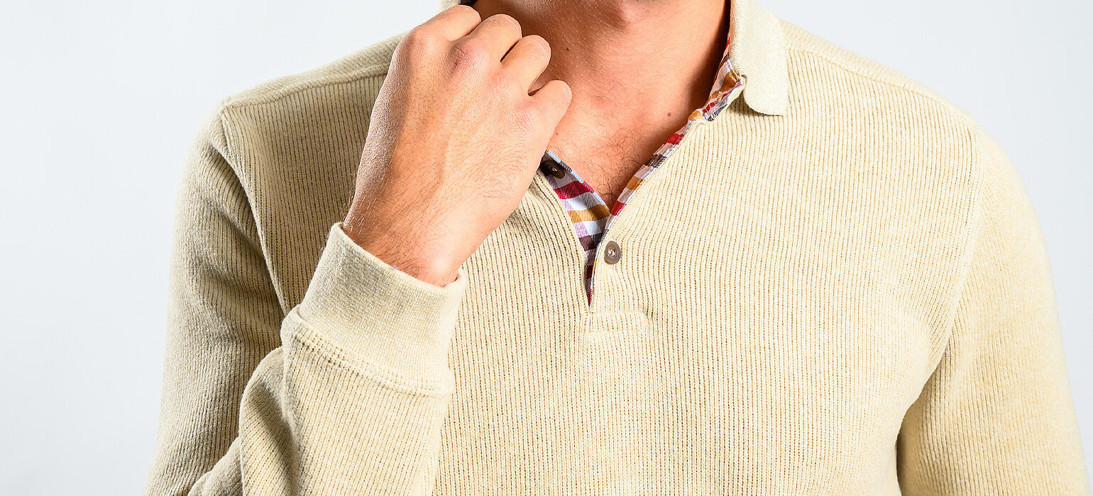 Beige long-sleeved polo shirt