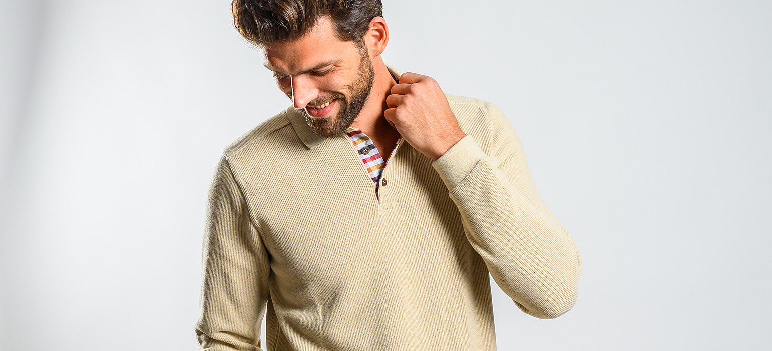 Beige long-sleeved polo shirt