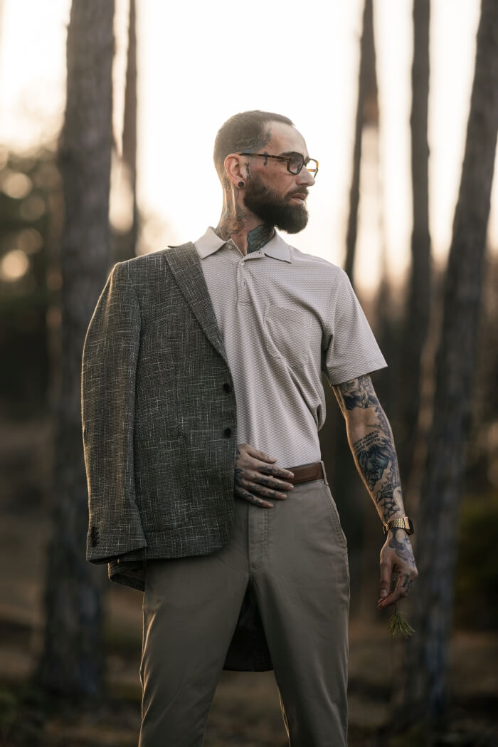 Beige polo shirt with check pattern