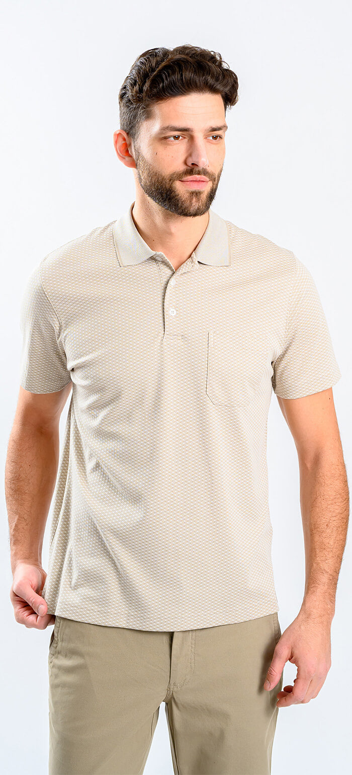 Beige polo shirt with check pattern