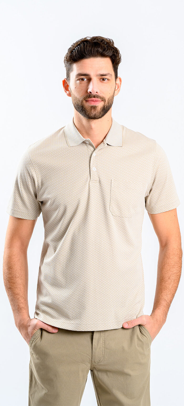 Beige polo shirt with check pattern