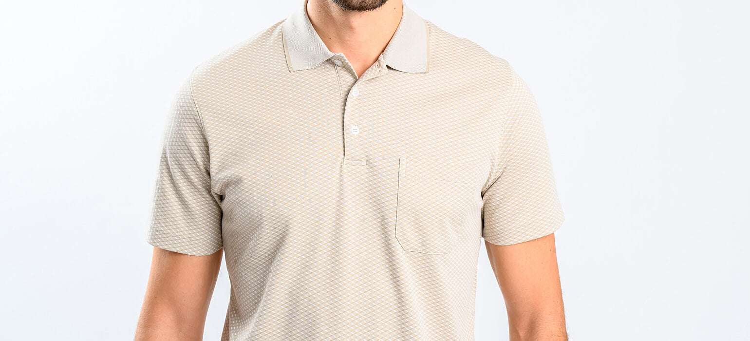 Beige polo shirt with check pattern