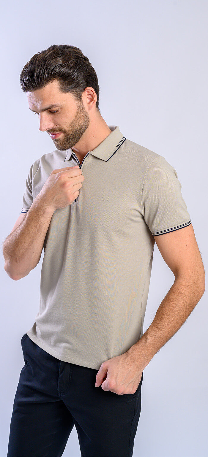 Beige polo shirt with zipper