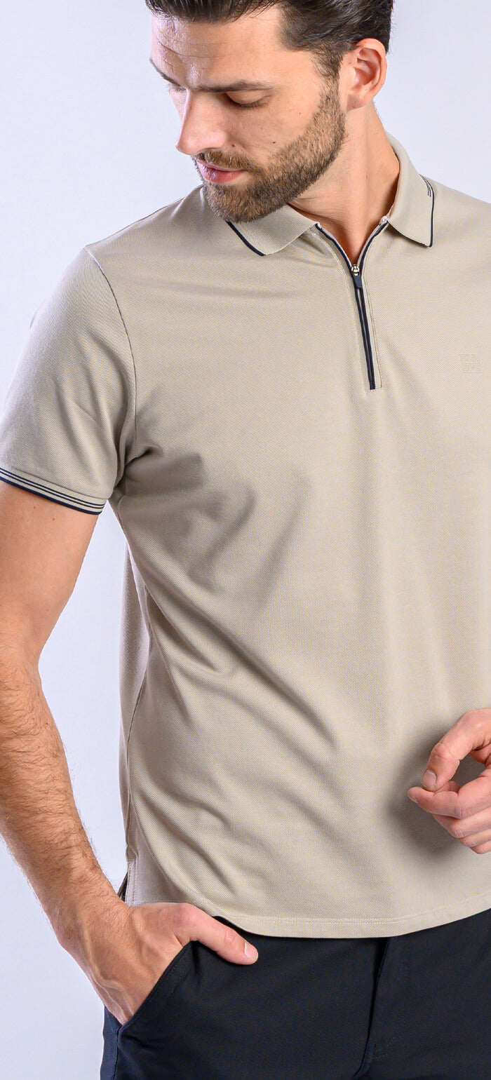 Beige polo shirt with zipper