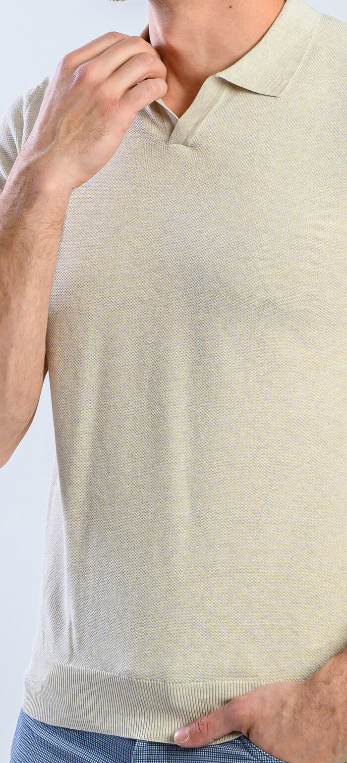 Beige knitted polo shirt without buttons