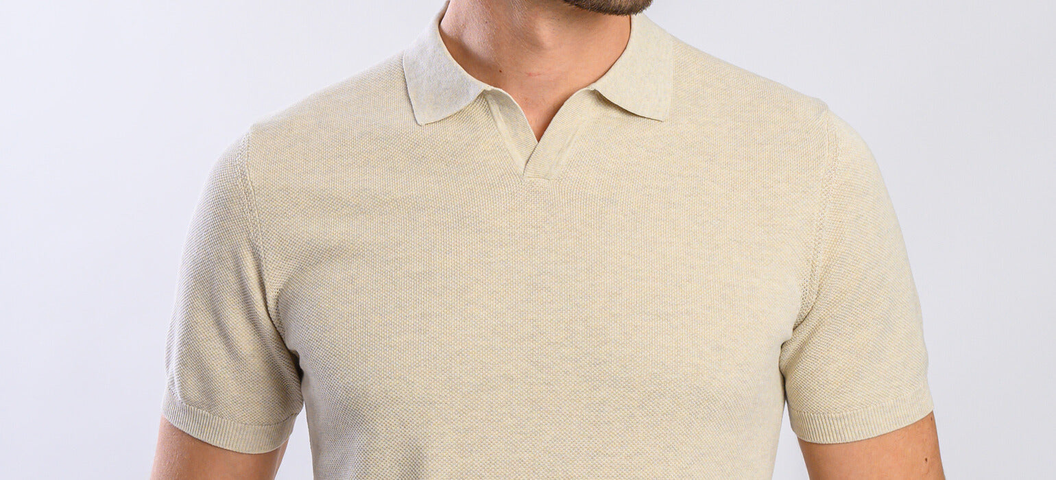 Beige knitted polo shirt without buttons