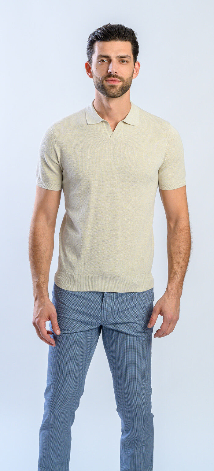 Beige knitted polo shirt without buttons