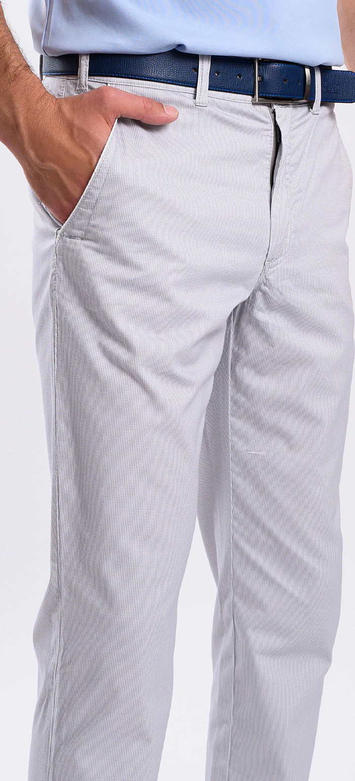 Beige chinos with a rooster print