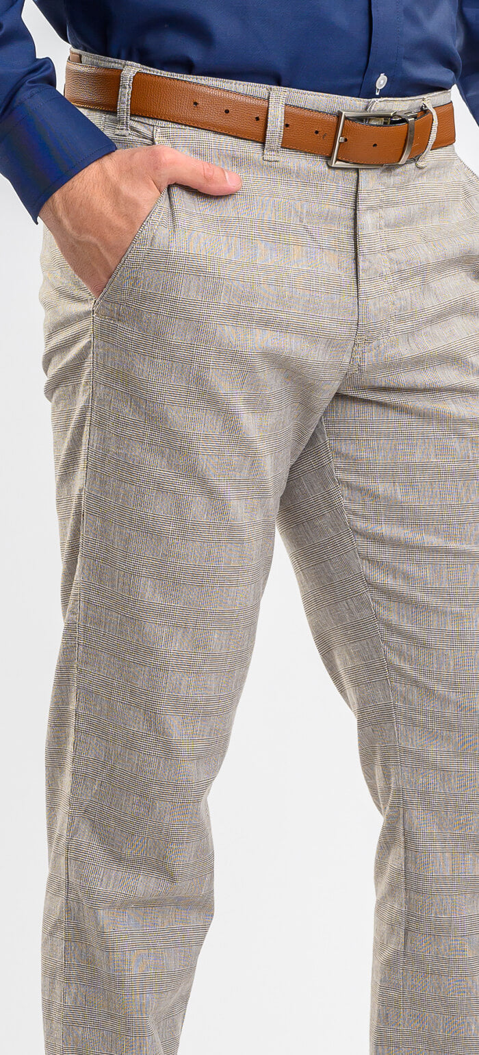 Beige checked leisure trousers
