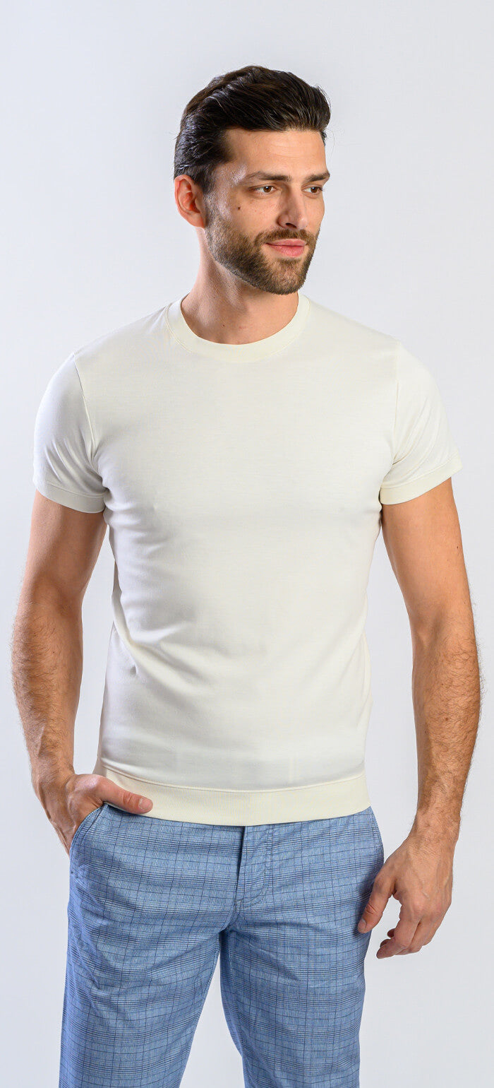 Beige T-shirt with patent