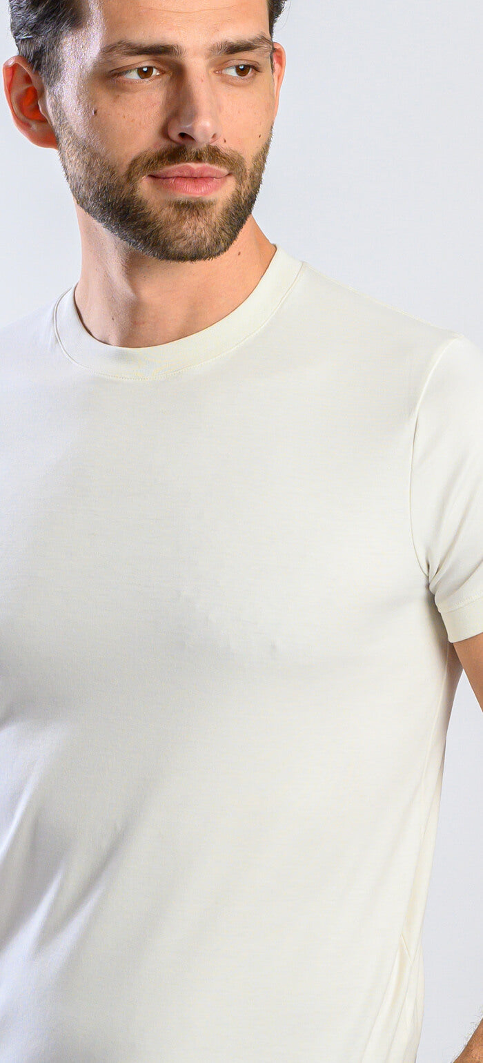 Beige T-shirt with patent