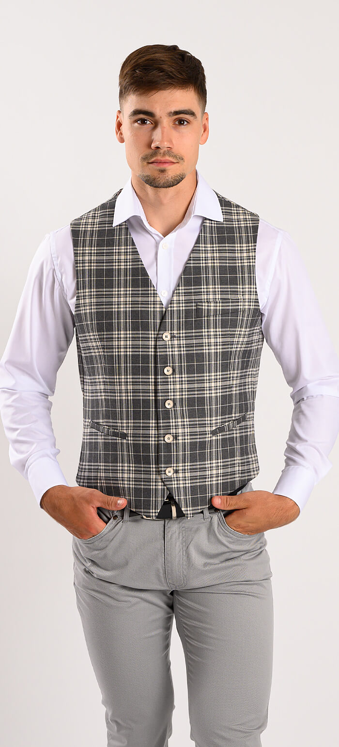Beige-gray checked vest
