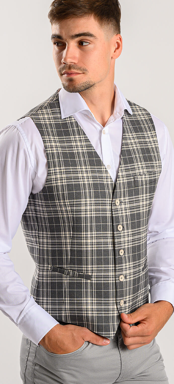Beige-gray checked vest