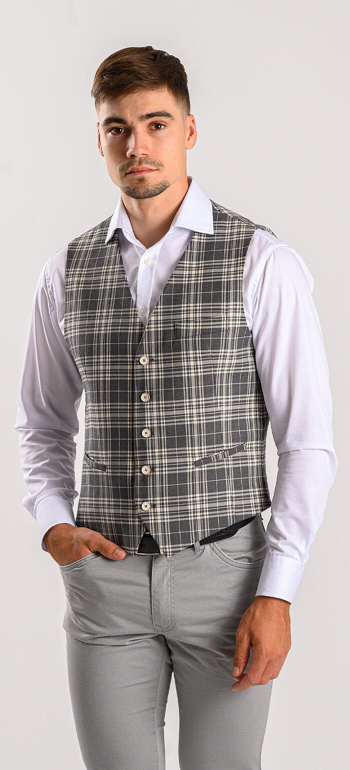 Beige-gray checked vest