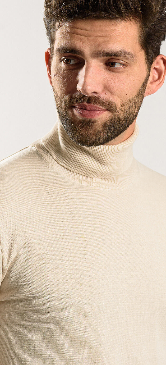 Beige cotton turtleneck