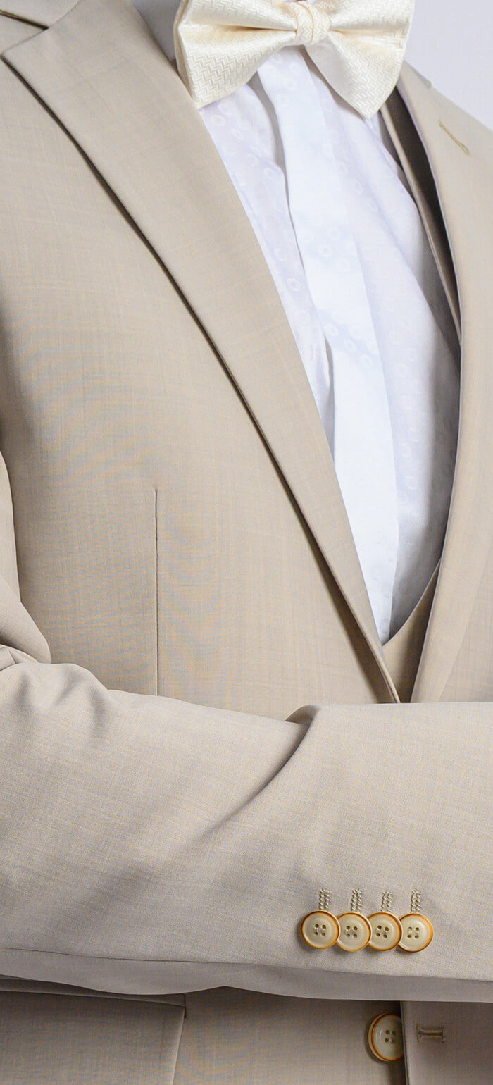 Beige wedding slim fit suit with vest