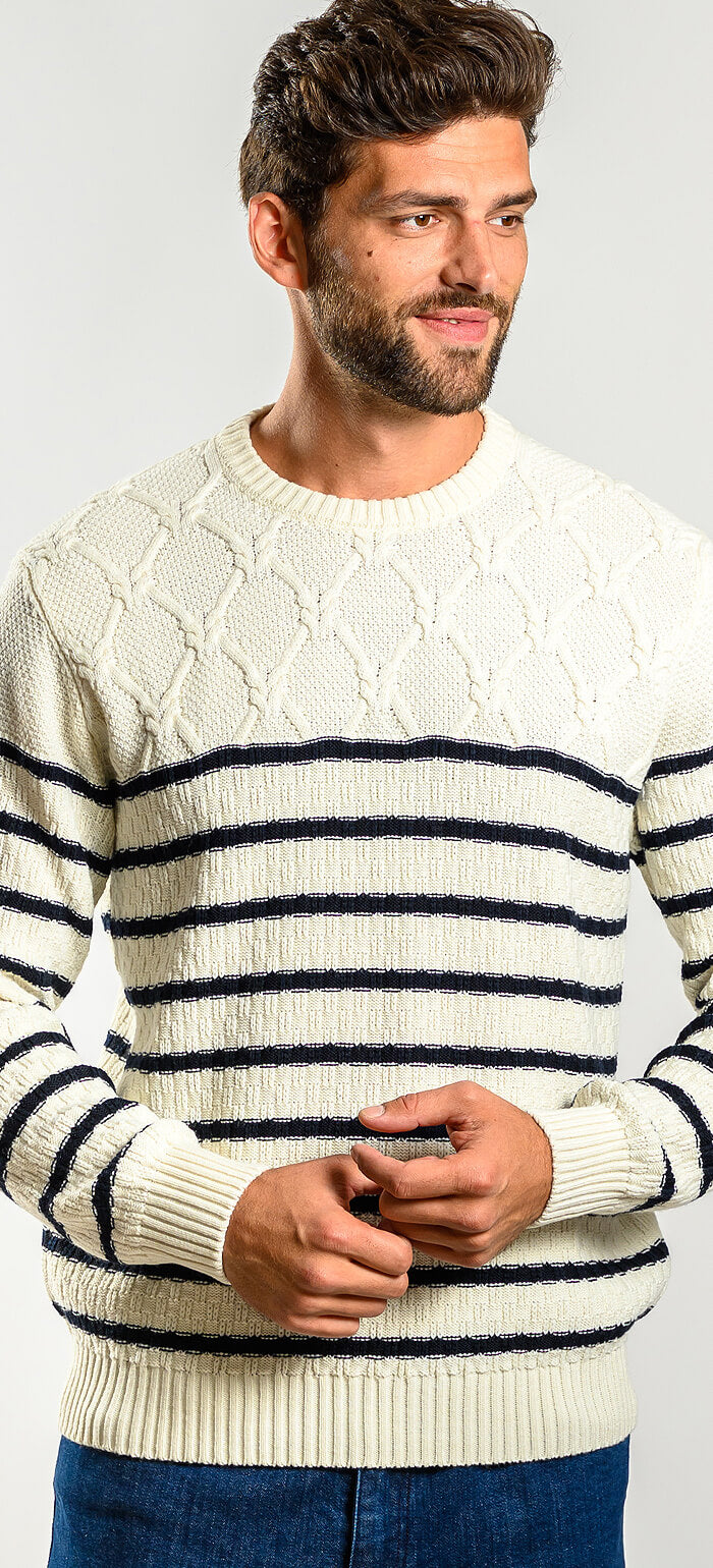 Beige wool sweater with stripes