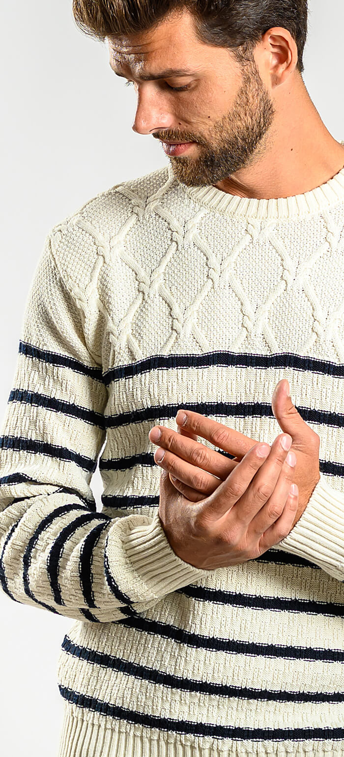 Beige wool sweater with stripes