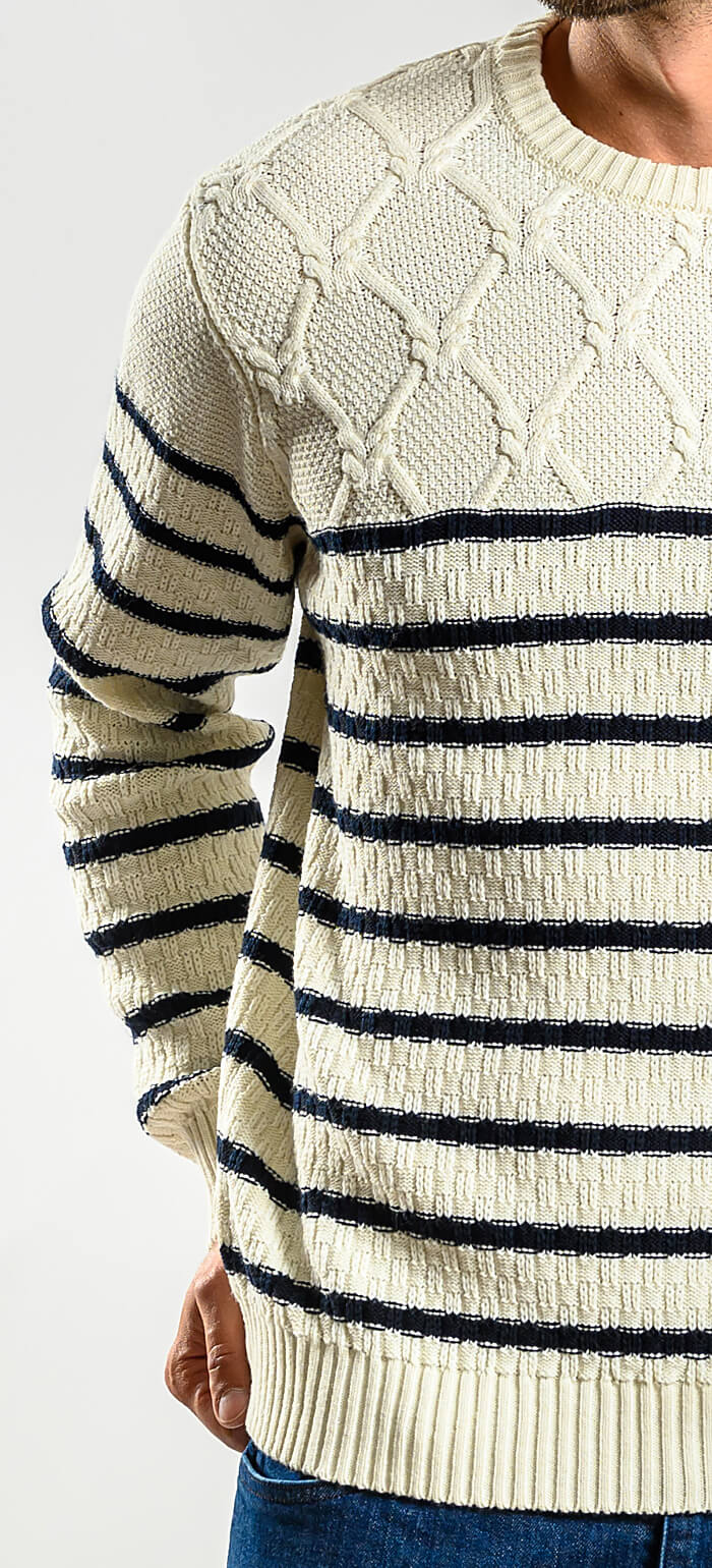Beige wool sweater with stripes