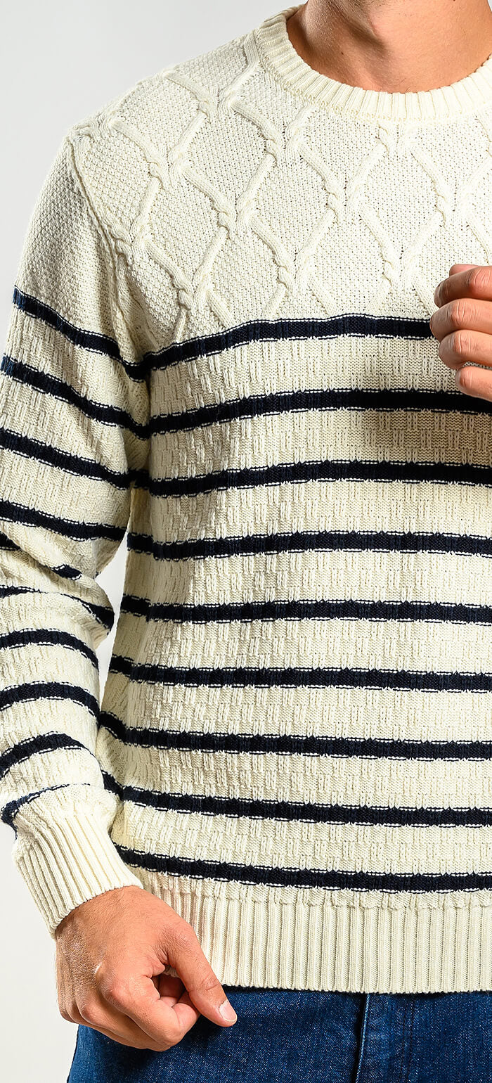 Beige wool sweater with stripes