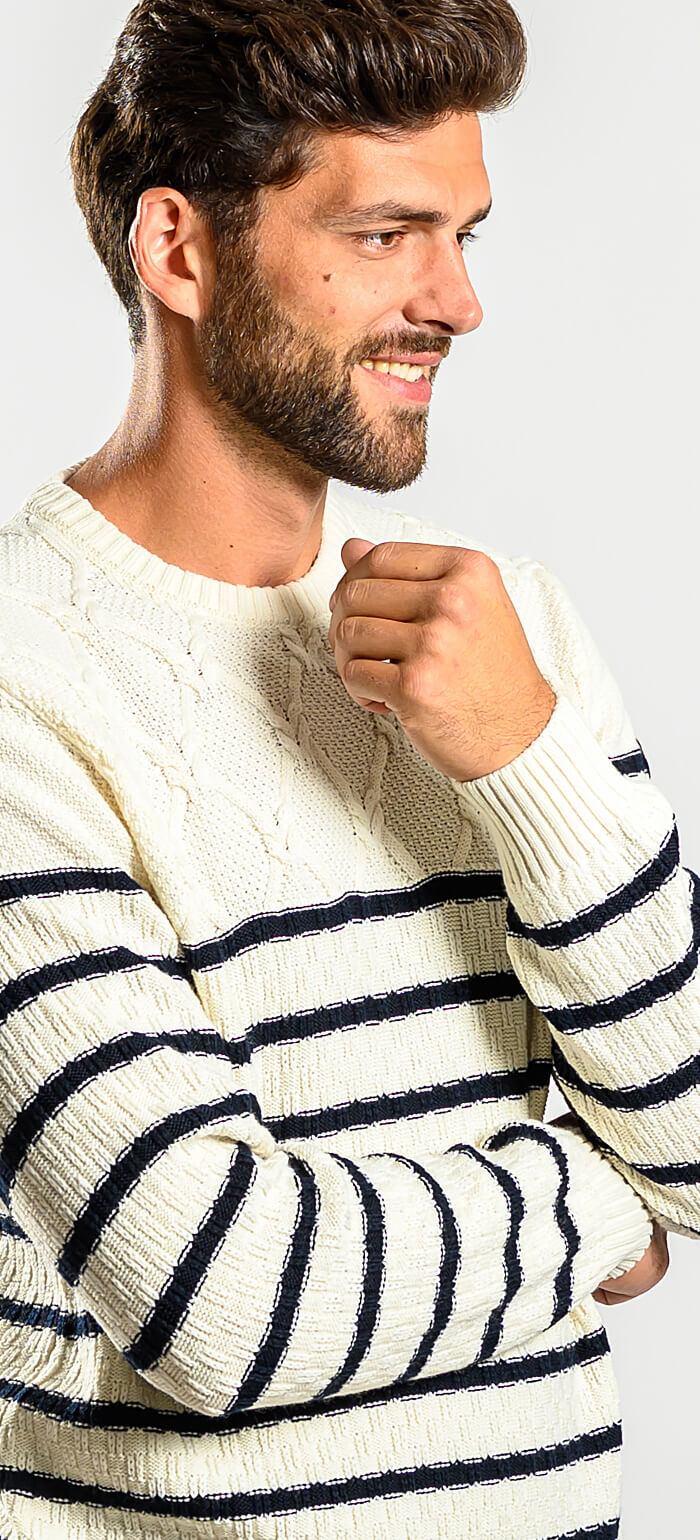 Beige wool sweater with stripes