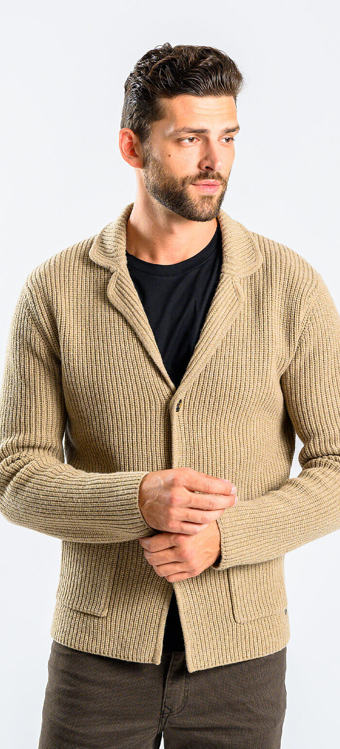 Beige wool button-up sweater
