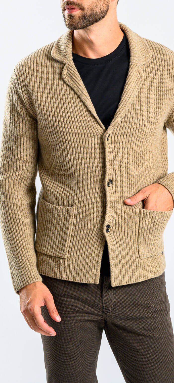 Beige wool button-up sweater
